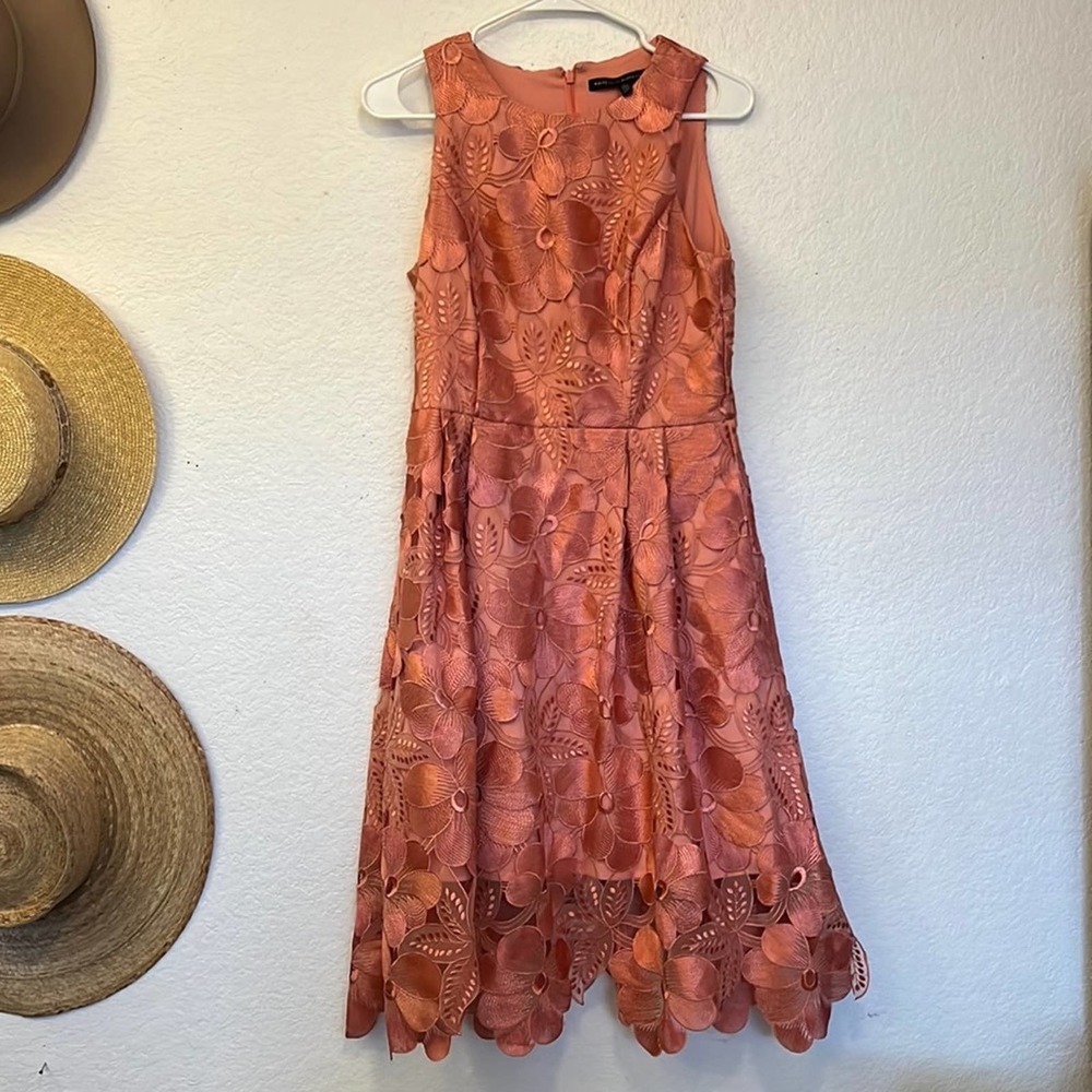 White House Black Market Pink Floral Appliqué Dress